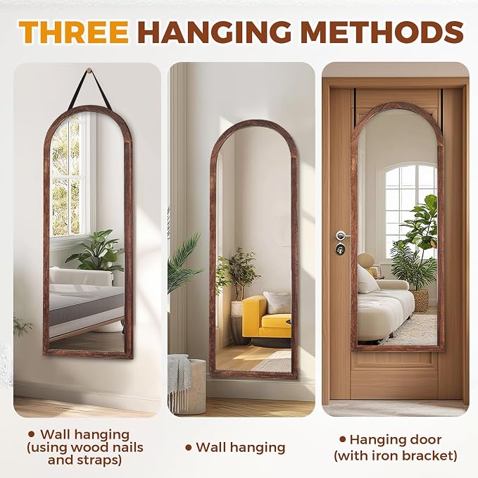16"x48" Arched Full Length Mirror Solid Wood Wall Mirror - Image 3