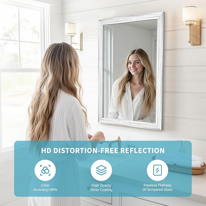 White Wood Effect Framed Wall Mirror, 20x30 Rectangle Mirror, Anti-desilvering - Image 4