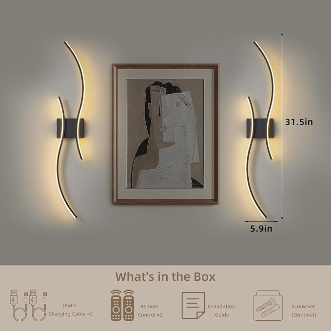 Battery Operated Wall Sconces Set of 2, Dimmable Modern LED Rechargeable Wall - Image 6