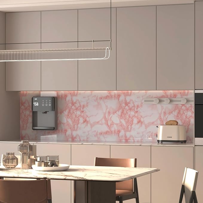 BAYYA Marble Paper Granite Pink/White Roll Peel and Stick Wallpaper - Image 5