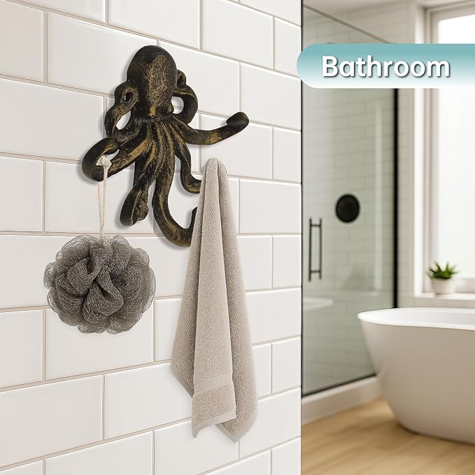 Octopus Cast Iron Wall Hook – Nautical Decorative Key Holder, Coastal Ocean - Image 5