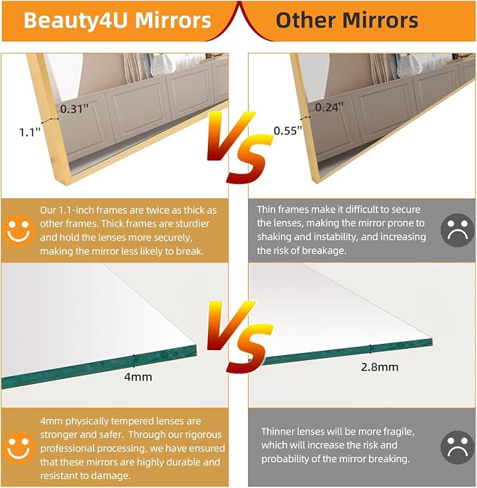 Beauty4U 71" x 32" Large Full Length Mirror - Image 5