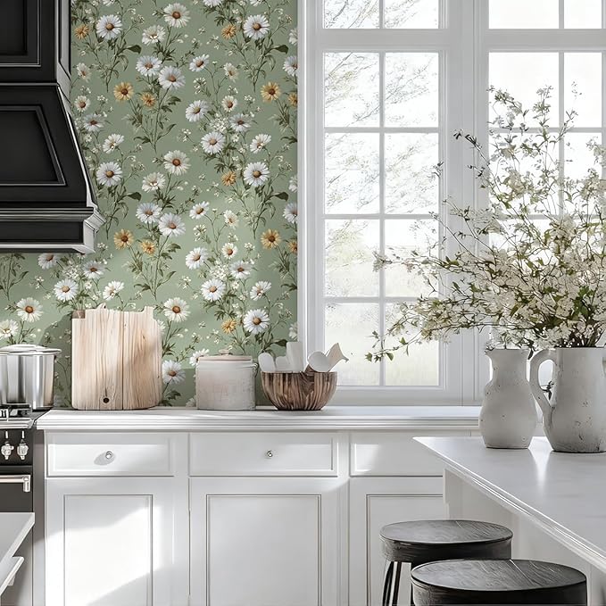 Livebor Floral Peel and Stick Wallpaper Green Flower Wallpaper Peel and Stick - Image 5