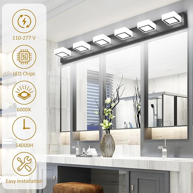 Ralbay Black Bathroom Vanity Lights 48inch Metal Acrylic LED Modern Bathroom - Image 5