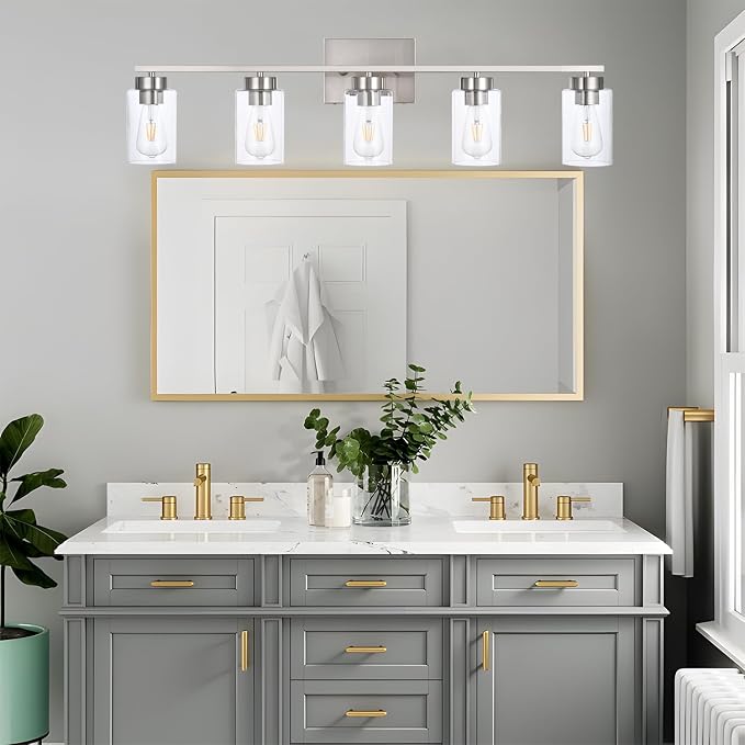 5 Light Bathroom Vanity Light Fixtures, Brush Nickel Modern Wall Lights - Image 5