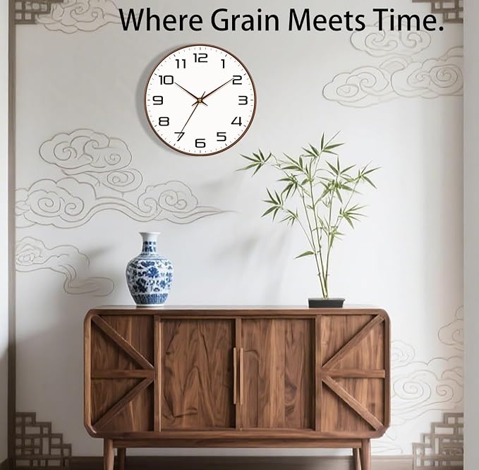 Woodgrain Wall Clock, Silent Non-Ticking Battery Operated Clock 10 Inch - Image 2