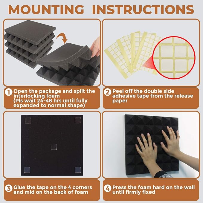 24 Pack-12 x 12 x 2 Inches Pyramid Designed Acoustic Foam Panels, Sound Proof - Image 8