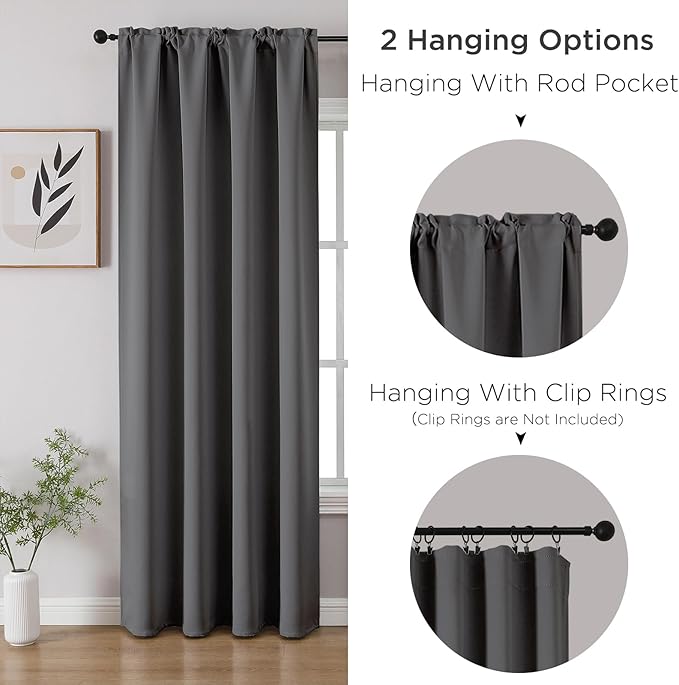 CUCRAF Light Grey Blackout Curtains 63 inch Length 2 Panels Set, Rod Pocket - Image 3