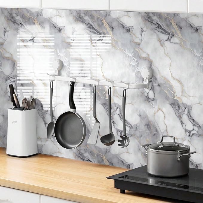 Chejiaye 10pcs Marble Peel and Stick Backsplash Waterproof Washroom Wall Panels - Image 3