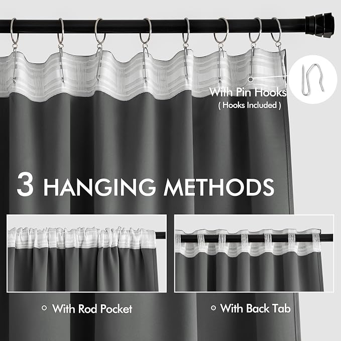 MIULEE Back Tab Grey Blackout Curtains 108 Inch Long 2 Panels Set - Image 3
