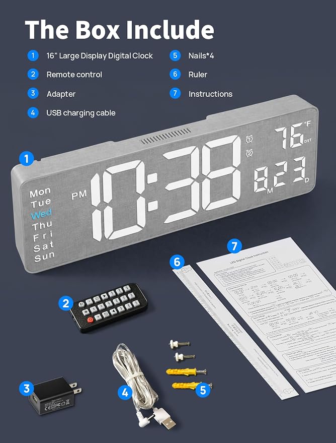 MASHI 2026 Upgrade Digital Wall Clock, Auto-Dimming Wall Clock - Image 8