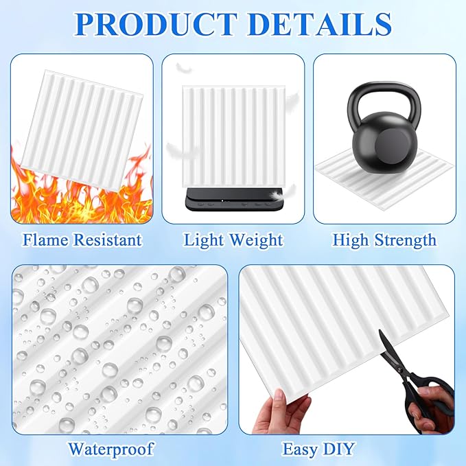 Nuanchu 32 Pcs 3D Slat Wall Panels, Paintable Waterproof Textured Tiles - Image 3