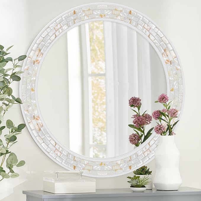 Tanmicoshomy Round Wall Mirror 30 Inch, Natural Shell Framed Circle Mirrors - Image 5