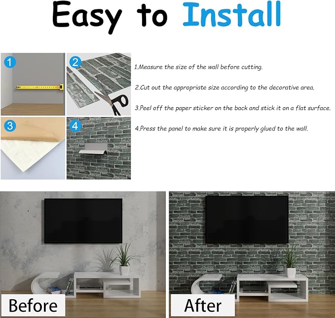 3D Wall Panels Peel and Stick in Green，20 PCS XPE Foam 3D Wallpaper, Faux Brick - Image 8