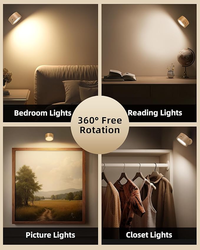 LED Wall Mounted Lights, Rechargeable Wall Sconces Lamp, 3 Color Temps & Remote - Image 4