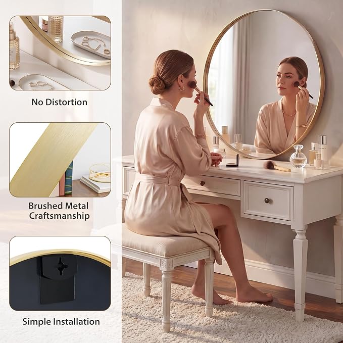 NEWBULIG 30-Inch Round Wall Mirror, Bathroom Wall Circle Mirror - Image 4