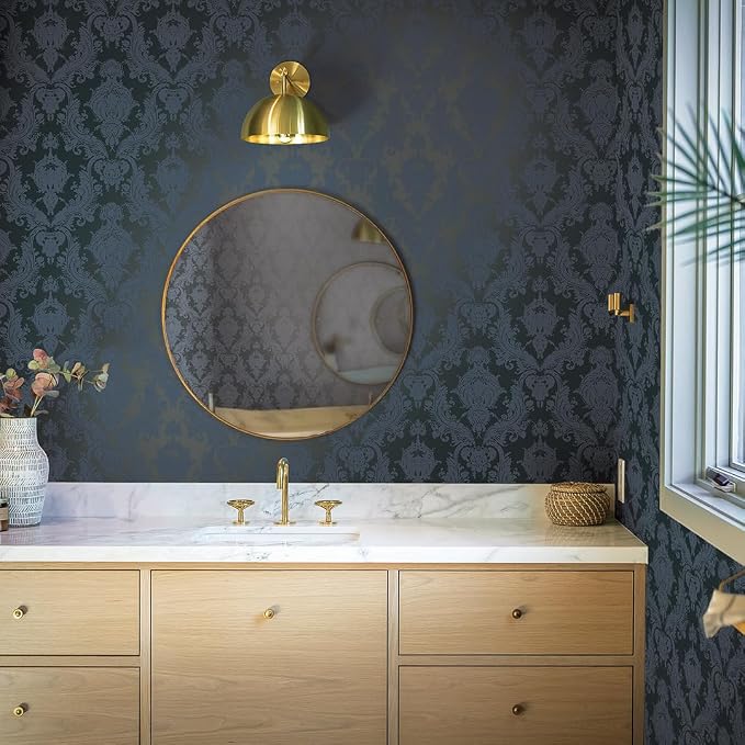 Tempaper Textured Black Damsel Removable Peel and Stick Damask Wallpaper - Image 2