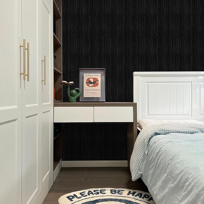Black Grasscloth Peel and Stick Wallpaper Texture Contact Paper 15.7" X 120" - Image 5