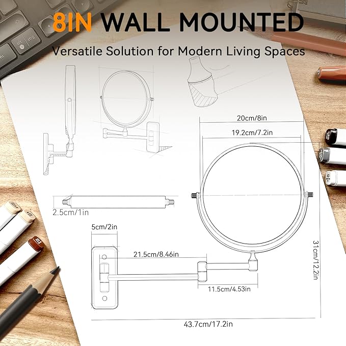 Auxmir 1X/30X Wall Mounted Makeup Mirror, Bathroom Makeup Mirror, Cosmetic - Image 4