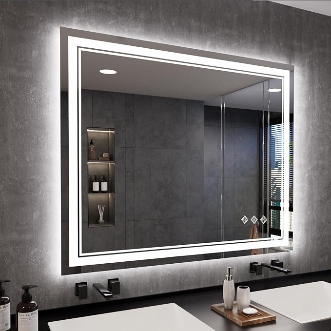LED Mirror, 44x36 Inch Gradient Front and Backlit Lighted Mirror, 3 Colors by VanPokins-GlobalHighEndLEDBathroomMirrorBrand