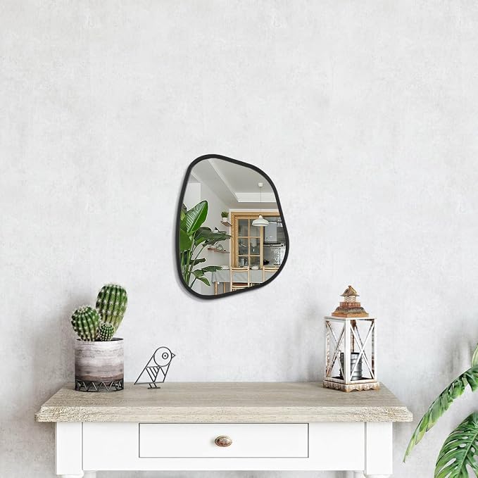 Black Asymmetrical Mirror Irregular Oval Wall Mirror Modern Wood Frame Unique - Image 4