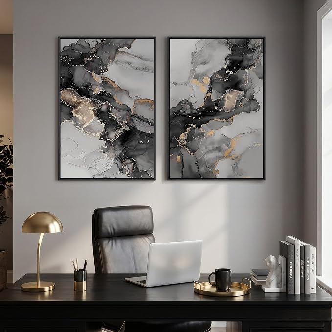 Framed Abstract Black and Gold Wall Art - Image 3
