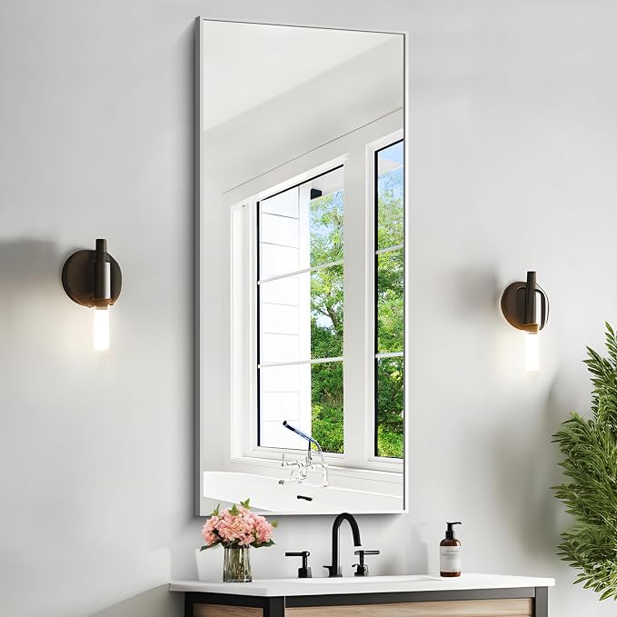 KOCUUY Silver Framed Mirror, HD Tempered Glass, Anti-Rust Frame, Modern Design by KOCUUY