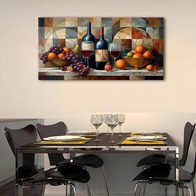 AIYISU Abstract Kitchen Wall Art Geometric Wall Decor Red Wine Glass Fruits - Image 6