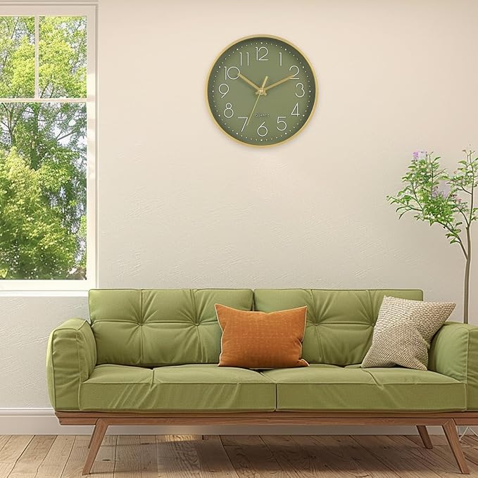 Wall Clock Green, 8 Inch Modern Wall Clocks Battery Operated Silent Non Ticking - Image 3