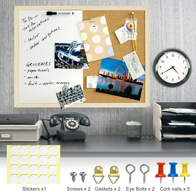 OWLKELA Dry Erase Cork Board 16.5"x12.6", Notice Pin Board, Memo Board - Image 4