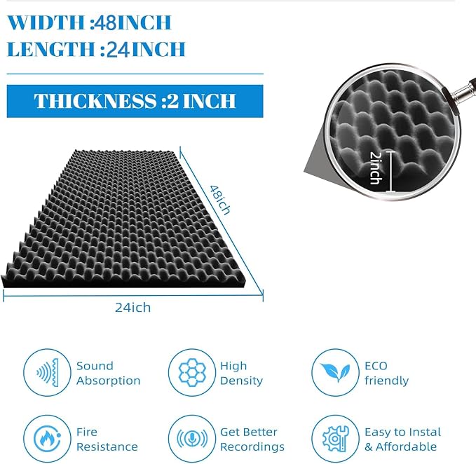 4 Pack Sound Proof Foam Panels |48"×24"×2" Quick-Recovery Soundproof Wall - Image 2