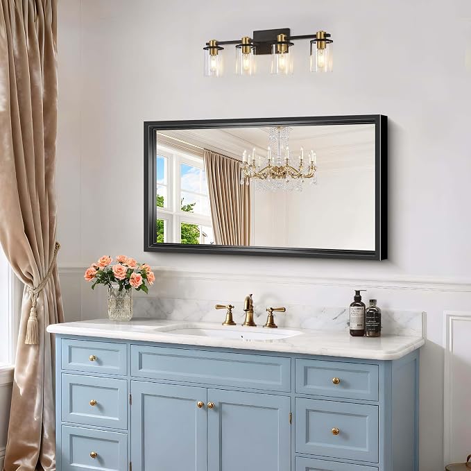 Black Framed Mirror 24"x40", Brushed Black Bathroom Mirrors - Image 5