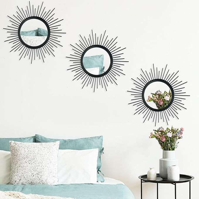 3 Pack Metal Mirrors for Wall Sunburst Wall Mirrors Home Décor Decorative - Image 3