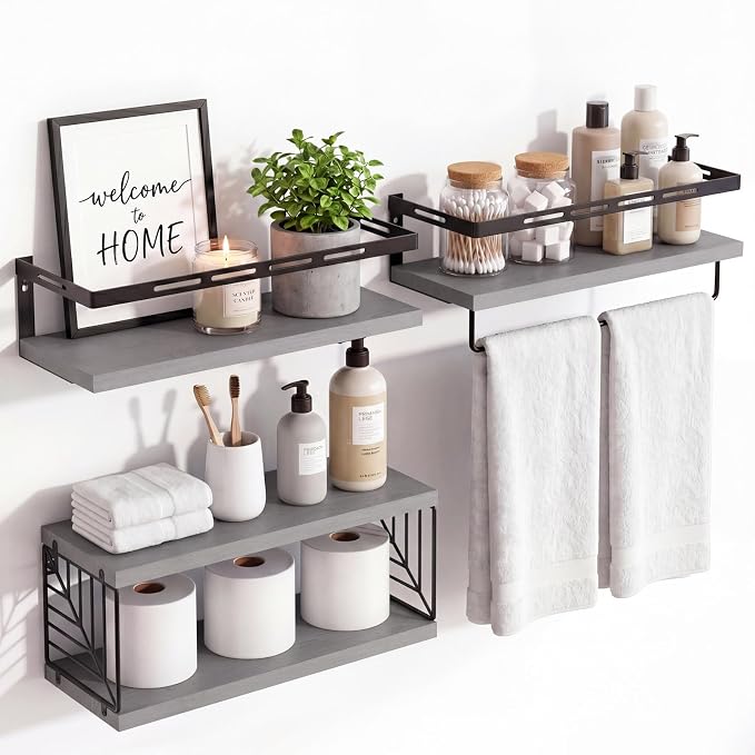 Fixwal Wall Mounted Bathroom Shelves Over Toilet, Rustic Wood Floating Shelves by Fixwal