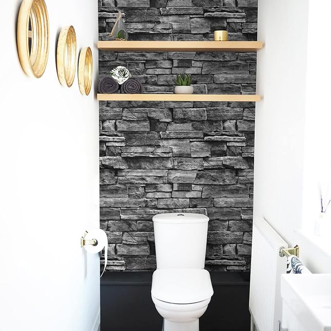 Jeweluck Grey Brick Wallpaper Peel and Stick Wallpaper 17.7inch×118.1inch Faux - Image 7
