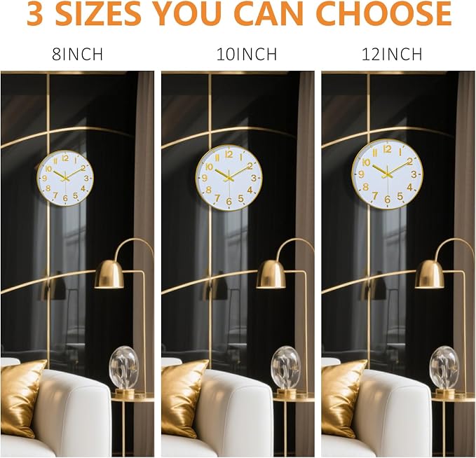 Gold Wall Clock, 8 Inch Wall Clocks Battery Operated, Round Modern Non Ticking - Image 8