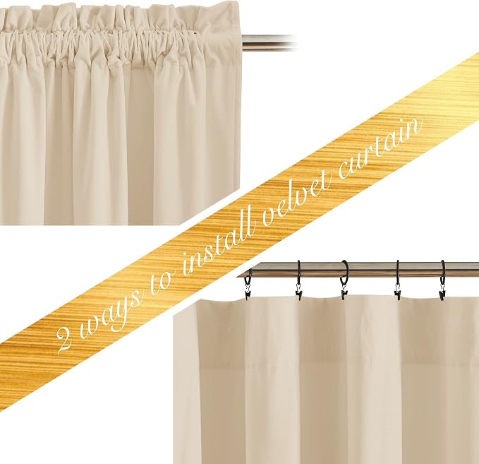 NICETOWN Beige Velvet Curtains 63 inches 2 Panels Set, Thermal Insulated Heavy - Image 3