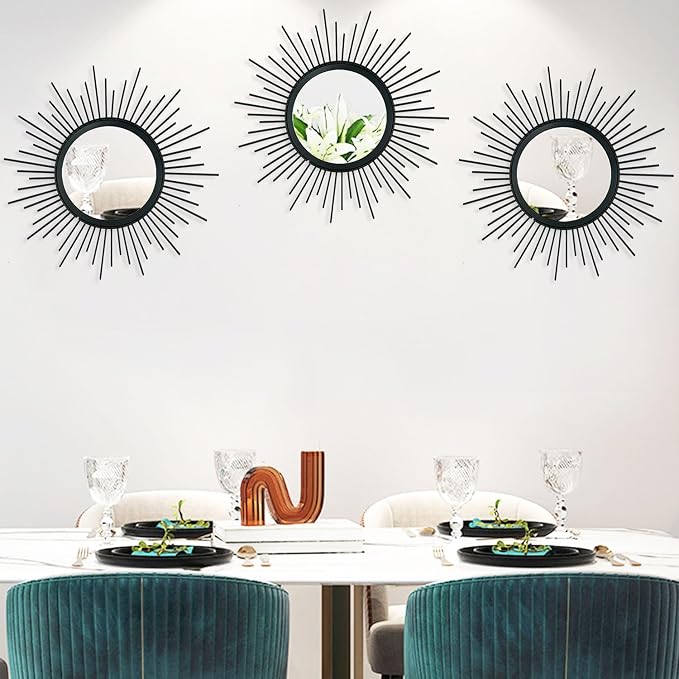 3 Pack Metal Mirrors for Wall Sunburst Wall Mirrors Home Décor Decorative - Image 5