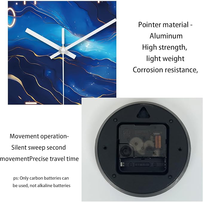 Blue Glass Wall Clocks Battery Operated 20 Inch Marble Large Wall Clocks - Image 7