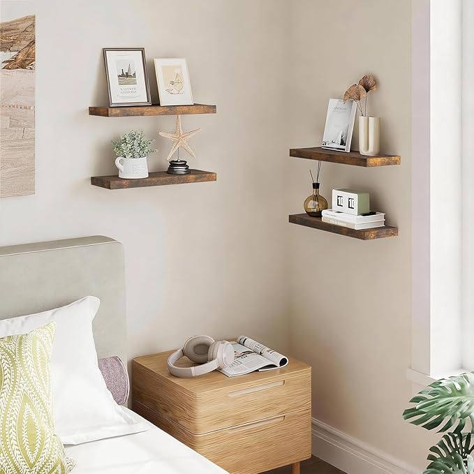 BAYKA Floating Shelves for Wall, 15.7in Wall Mounted Rustic Wood Shelves for - Image 4