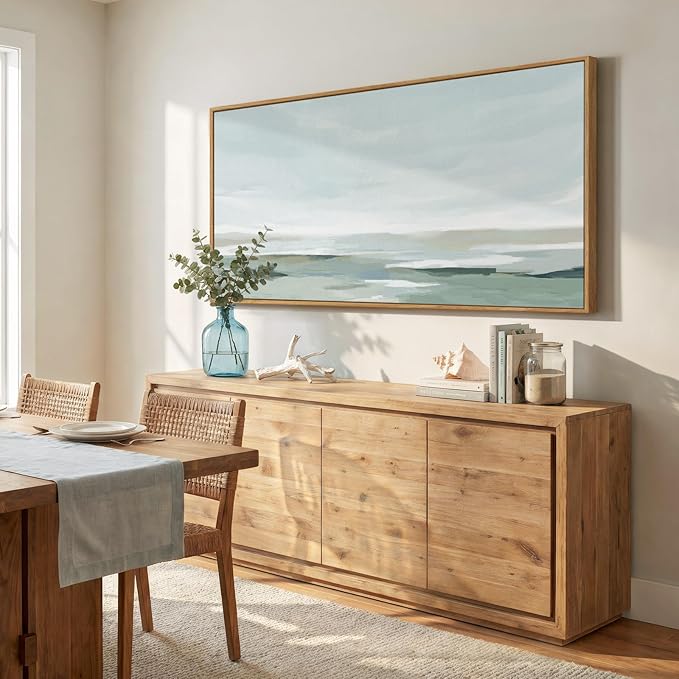 Large Framed Wall Art for Living Room, Horizontal Sage Green Abstract Landscape - Image 2