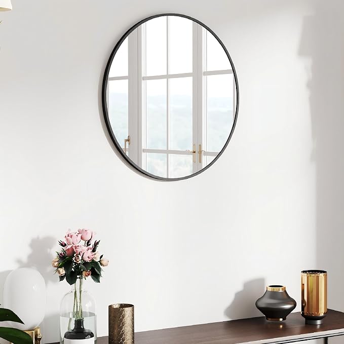 SCWF-GZ 20" Round Mirror Circle Wall Mounted Hanging or Against Wall Metal by SCWF-GZ