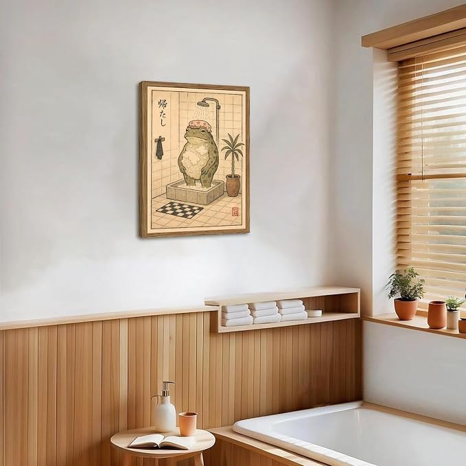 Funny Japanese Frog Bathroom Wall Art Whimsical Frog Shower Wall Decor 12x16 - Image 8