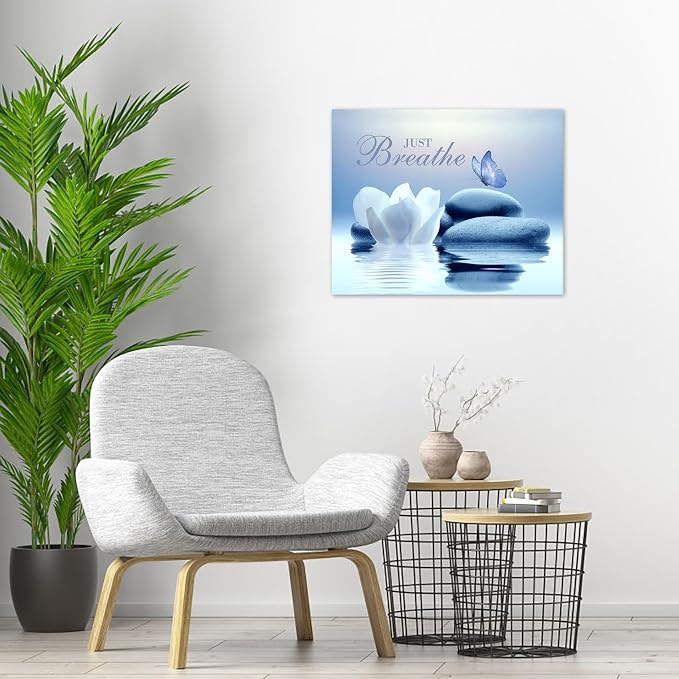 EOBTAIN Zen Bathroom Wall Art Blue Butterfly and Flower Stone Relaxing Just - Image 4