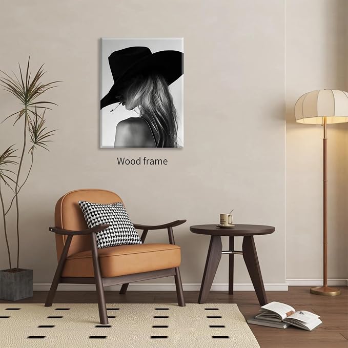 FuSatisYilife Trendy Black And White Framed Wall Art Cool Western Woman Smoking - Image 5