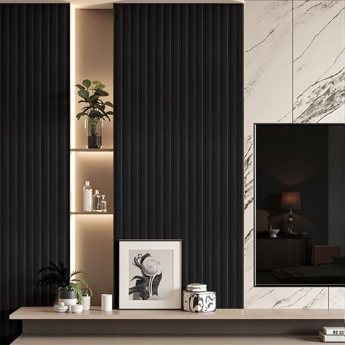 WPC Slat Wall Paneling, TV Background, Living Room, 94.5 x 6 in Matte Black - Image 7