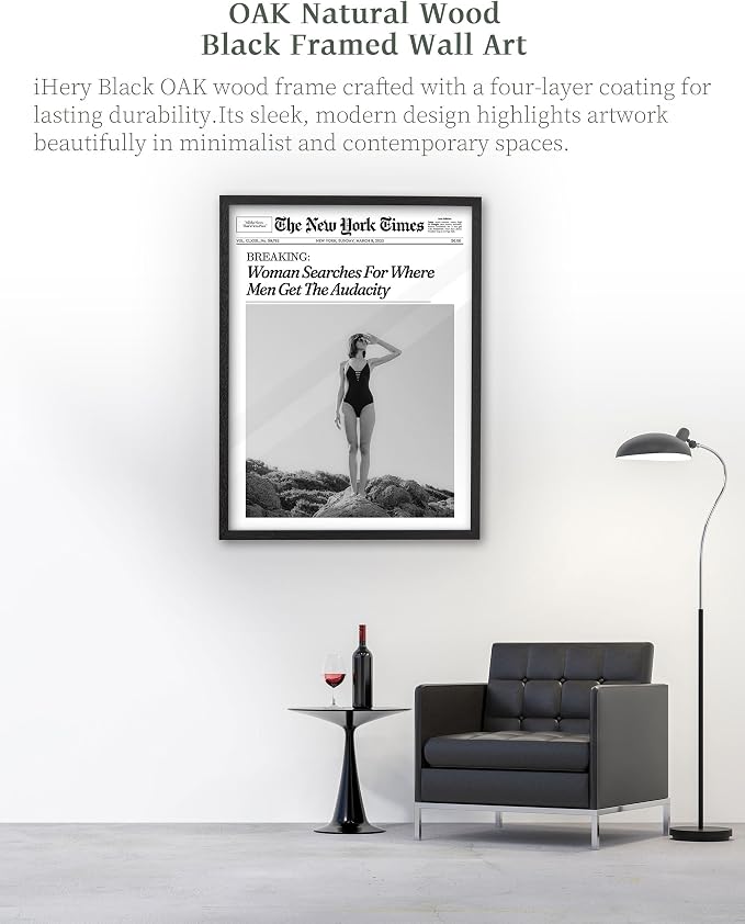iHery Premium Natural Black OAK Wood 16x20in Trendy Framed Wall Art, Retro - Image 4