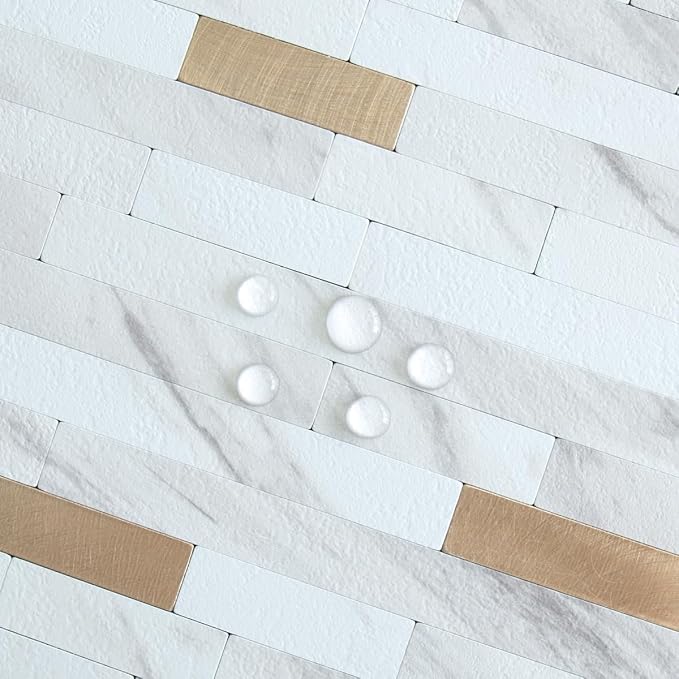AULIGET 20 Sheets Faux Stone White Marble Peel and Stick Backsplash, PVC Mixed - Image 3
