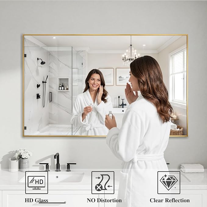 Koonmi Gold Mirrors for Wall, 30x48 Inch Bathroom Mirror, Rectangular Wall - Image 3