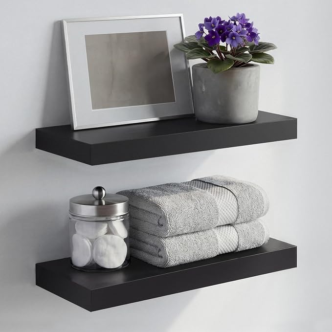 Homeforia 16 inch Black Floating Shelves, High End Solid Real Wood 16inch by Homeforia